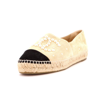 Chanel Women's CC Cap Toe Espadrilles Embellished Suede