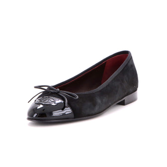 Chanel Women's CC Cap Toe Bow Ballerina Flats Suede with Patent