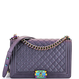 Chanel Boy Flap Bag Quilted Iridescent Goatskin New Medium