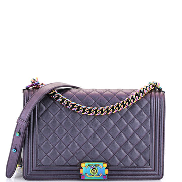 Chanel Boy Flap Bag Quilted Iridescent Goatskin New Medium