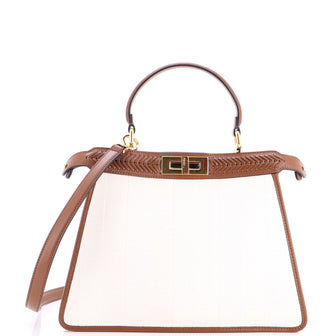 Fendi Peekaboo ISeeU Bag Pequin Canvas with Whipstitch Leather Medium