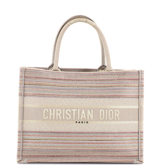 Christian Dior Book Tote Multicolor Stripes Embroidered Canvas Medium