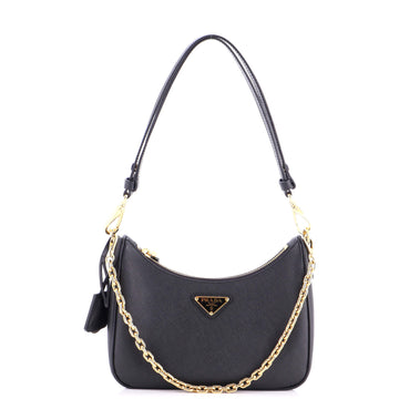 Prada Adjustable Handle Zip Hobo Saffiano Leather Mini