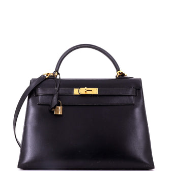Hermes Kelly Handbag Black Box Calf with Gold Hardware 32
