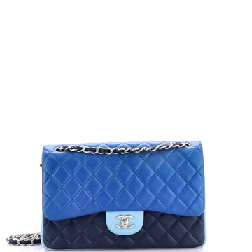 Chanel Tricolor Classic Double Flap Bag Quilted Lambskin Jumbo