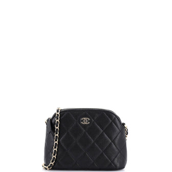 Chanel CC Dome Zip Clutch with Chain Quilted Caviar Mini