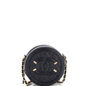Chanel Filigree Round Clutch with Chain Quilted Caviar Mini