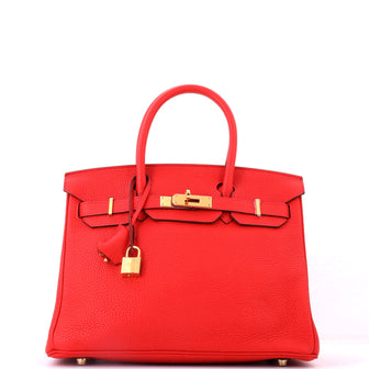Hermes Birkin Handbag Red Togo with Gold Hardware 30