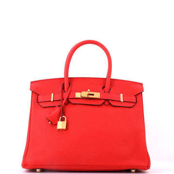 Hermes Birkin Handbag Red Togo with Gold Hardware 30