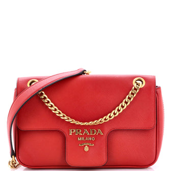 Prada Pattina Flap Shoulder Bag Saffiano Leather Small