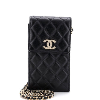 Chanel Textured CC Flap Phone Holder Crossbody Bag with AirPods Pro Case Quilted Caviar