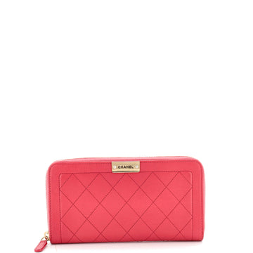 Chanel Label Click Zip Around Wallet Quilted Calfskin Long