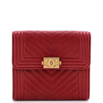 Chanel Boy Trifold Flap Wallet Chevron Caviar Small