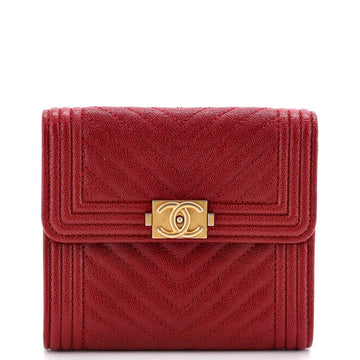 Chanel Boy Trifold Flap Wallet Chevron Caviar Small
