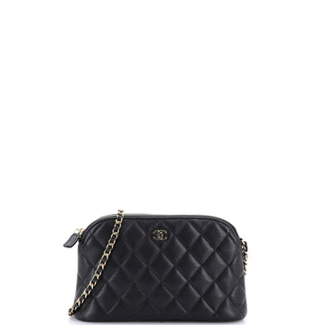 Chanel CC Dome Zip Clutch with Chain Quilted Caviar Small