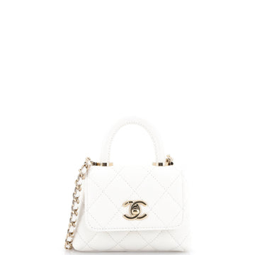 Chanel Coco Top Handle Clutch with Chain Quilted Caviar