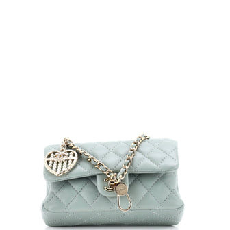 Chanel CC Heart Charm Double Flap Hook Bag Quilted Lambskin with Faux Pearls and Crystals Mini