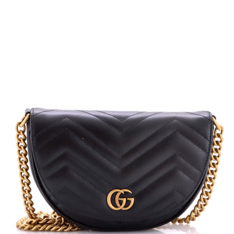 Gucci GG Marmont Half Moon Flap Crossbody Bag Matelasse Leather Mini