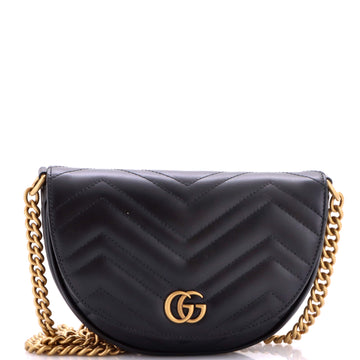 Gucci GG Marmont Half Moon Flap Crossbody Bag Matelasse Leather Mini