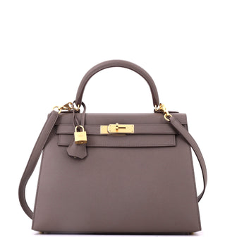 Hermes Kelly Handbag Grey Epsom with Gold Hardware 28