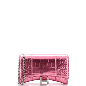 Balenciaga Hourglass Chain Wallet Crocodile Embossed Leather