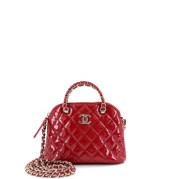 Chanel CC Dome Zip Crossbody Bag Quilted Patent Mini