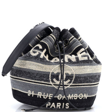 Chanel Deauville Drawstring Bucket Bag Canvas with Striped Detail Medium