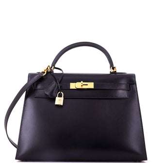 Hermes Kelly Handbag Black Box Calf with Gold Hardware 32