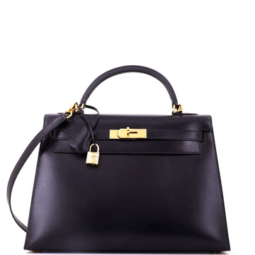 Hermes Kelly Handbag Black Box Calf with Gold Hardware 32