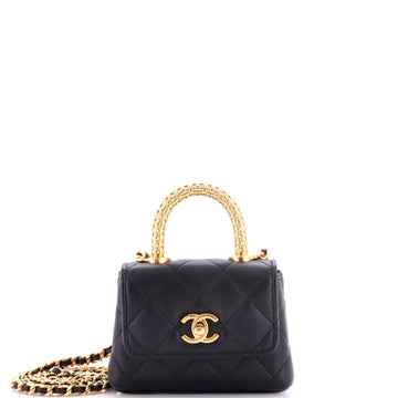 Chanel Coco Top Handle Clutch with Chain Quilted Lambskin with Crystal Detail Nano