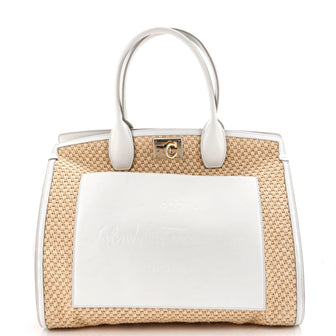 Salvatore Ferragamo Studio Soft Satchel Raffia and Leather XL