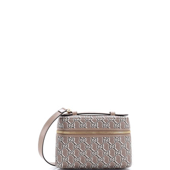 Gucci Emblem Top Handle Vanity Bag GG Shadow Coated Canvas Small