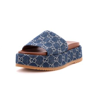 Gucci Women's Angelina Platform Slide Sandals GG Denim