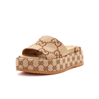 Gucci Women's Angelina Platform Slide Sandals GG Canvas