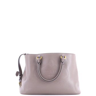 Prada Embossed Logo Convertible Open Tote Glace Calf Medium