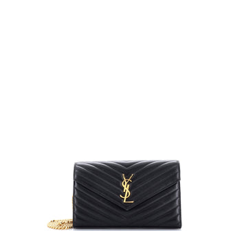 Saint Laurent Classic Monogram Wallet on Chain Matelasse Chevron Leather Medium