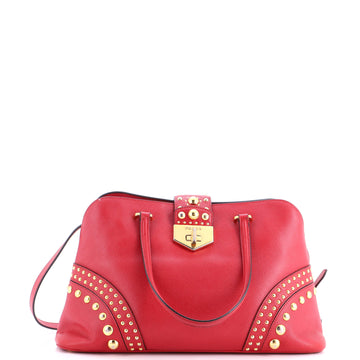 Prada Convertible Turnlock Dome Satchel Studded Saffiano Leather Medium