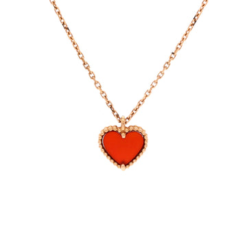 Van Cleef & Arpels Sweet Alhambra Heart Pendant Necklace 18K Rose Gold and Carnelian