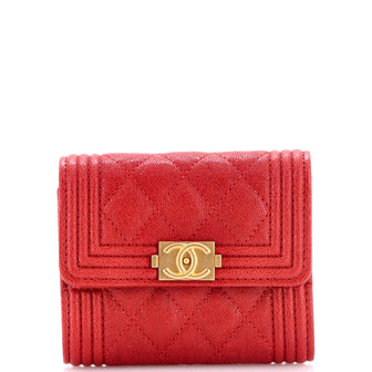 Chanel Boy Trifold Flap Wallet Quilted Caviar Small