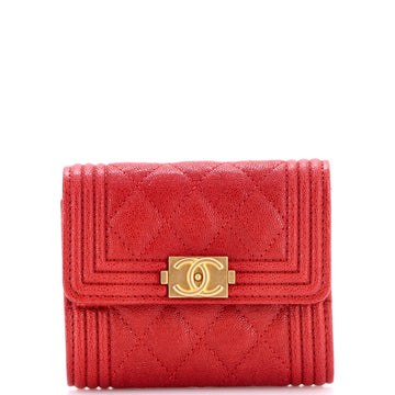 Chanel Boy Trifold Flap Wallet Quilted Caviar Small