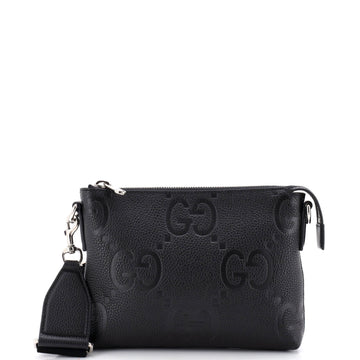Gucci Zip Messenger Bag Jumbo GG Embossed Leather Small