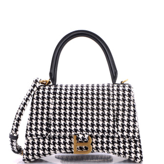 Balenciaga Hourglass Top Handle Bag Houndstooth Textile Small