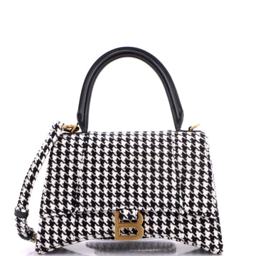 Balenciaga Hourglass Top Handle Bag Houndstooth Textile Small