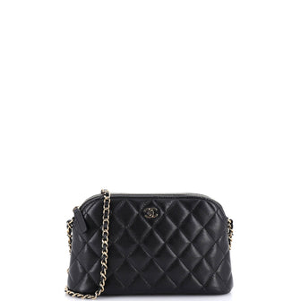 Chanel CC Dome Zip Clutch with Chain Quilted Caviar Small