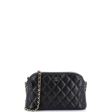 Chanel CC Dome Zip Clutch with Chain Quilted Caviar Small