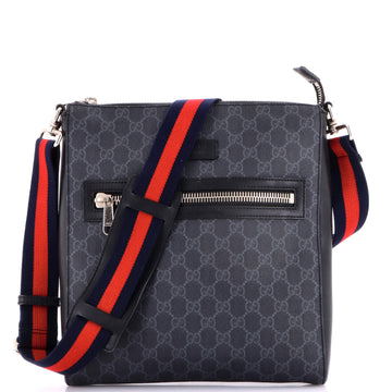 Gucci Web Strap Front Zip Messenger Bag GG Coated Canvas Medium
