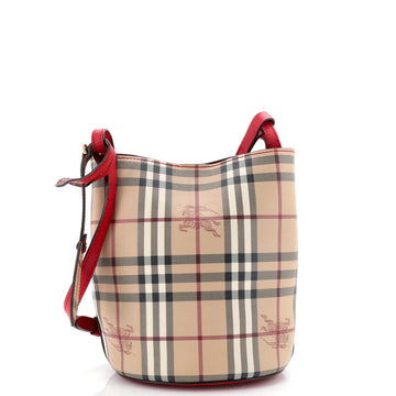 Burberry Lorne Bucket Bag Haymarket Coated Canvas Small
