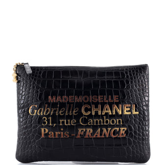 Chanel Signature O Case Pouch Printed Crocodile Embossed Calfskin Medium