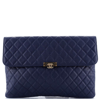 Chanel Golden Class O Case Clutch Quilted Caviar Large