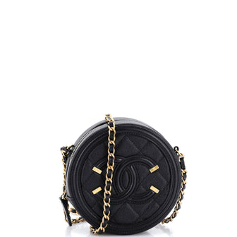 Chanel Filigree Round Clutch with Chain Quilted Caviar Mini